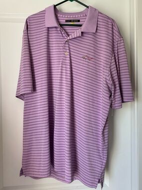 Greg Norman Play Dry Polo Shirt XXL Purple Striped Golf Performance Short Sleeve